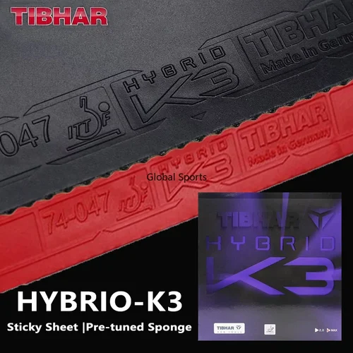 TIBHAR-hoja de goma pegajosa para tenis de mesa HYBRID K3, hoja de goma de Ping Pong Original con esponja para pastel ESN prediseñada, hecha en Alemania