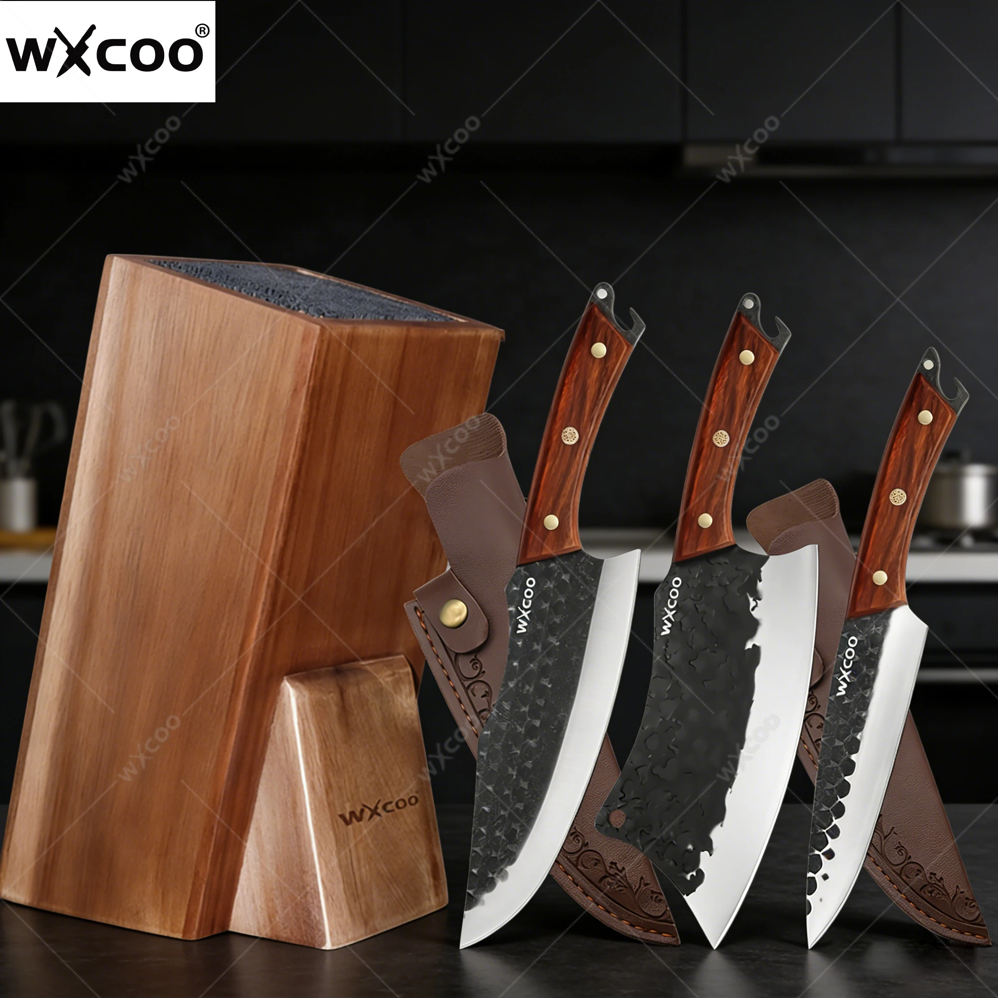 

WXCOO Stainless Steel Butcher Boning Knife Kitchen Knives Utility Knife Slicing Cleaver Meat Knives Free-standing Knife Holder