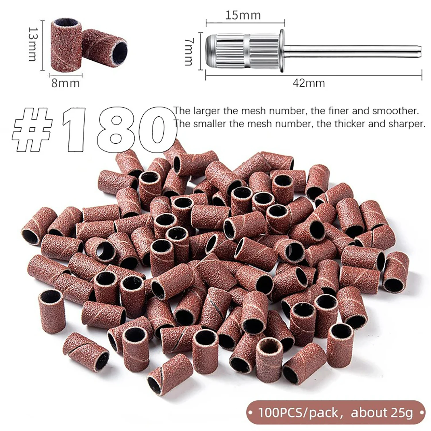 200/100/50 قطعة الرملي غطاء العصابات لآلة أظافر كهربائية 240/180/120/80 حصى مسمار الحفر طحن بت الملفات باديكير أداة #5