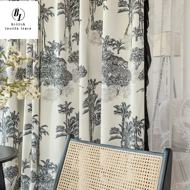 New French Curtains For Living Dining Room Bedroom Retro Velvet Window Printed Lace Curtain White Tulle Custom