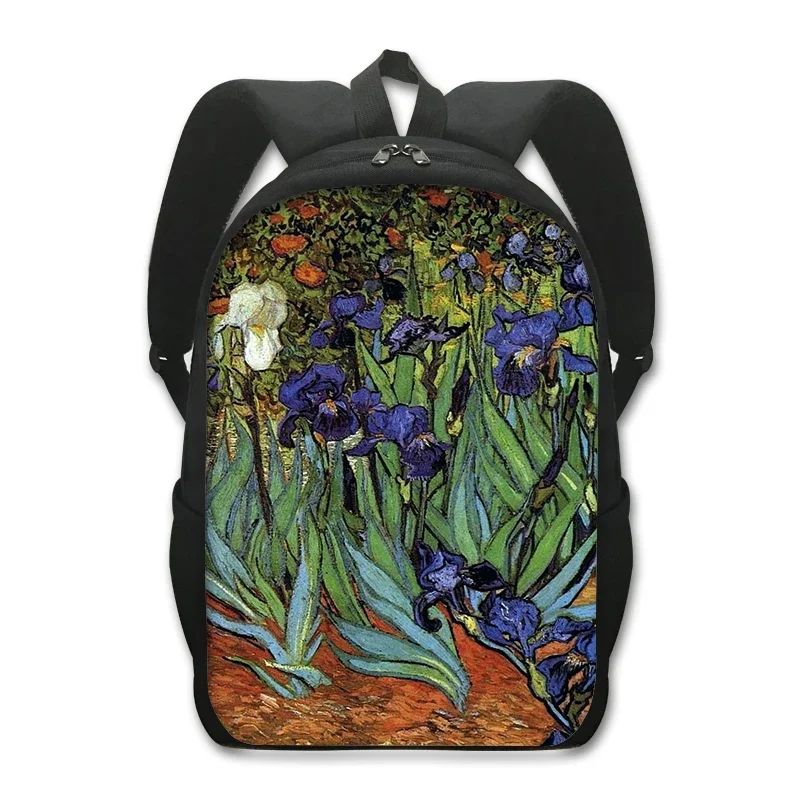 Mochila de noche estrellada con pintura al óleo famosa, lágrimas, beso, lirios de agua, Gustav Klimt, Claude Monet, Van Gogh, mochila escolar para estudiantes