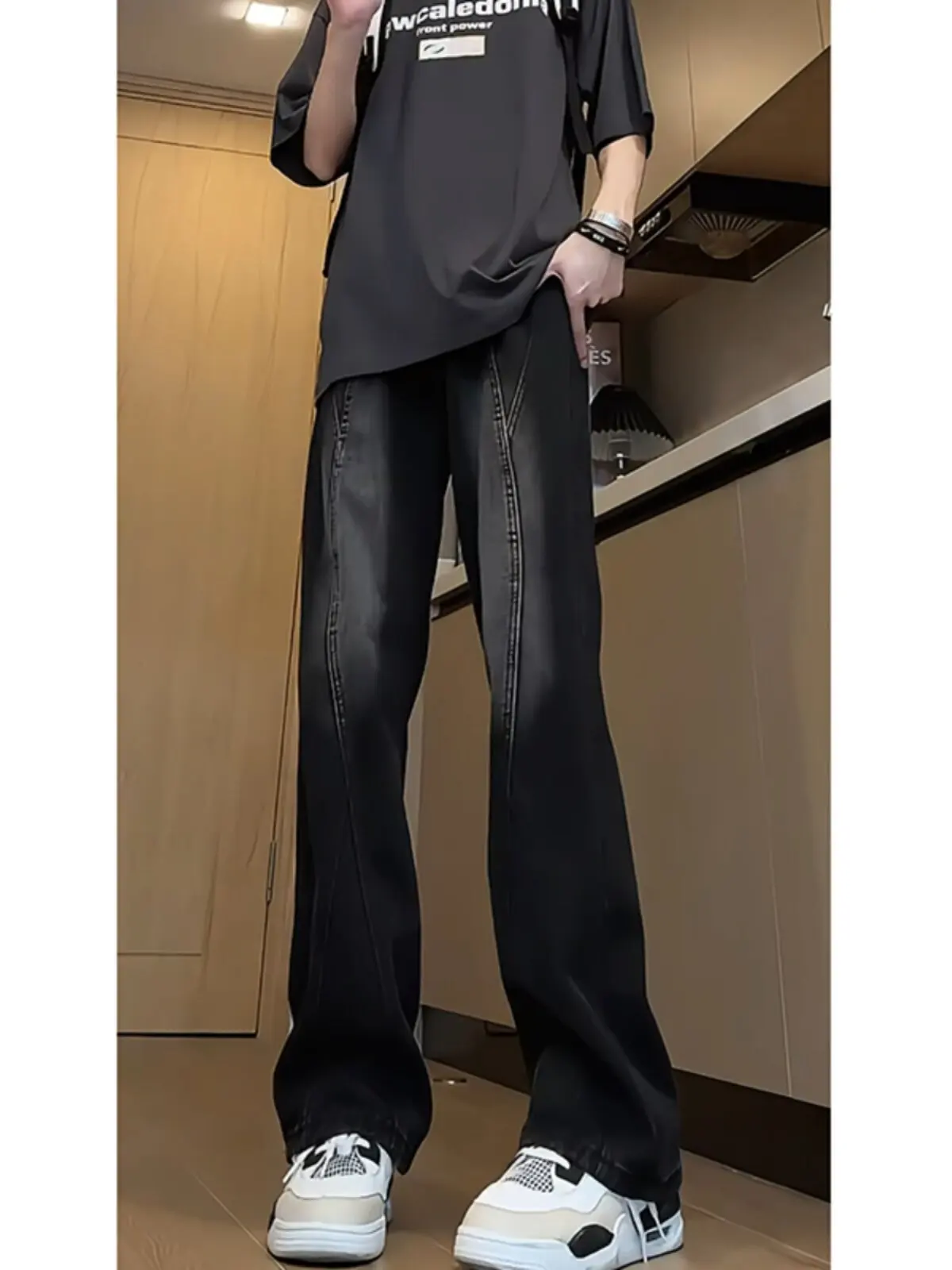 Graduated Yellow Mud Color Denim Jeans Men's American High Street Vibe Pants Tapered Loose Straight Leg Micro Flared Jeans