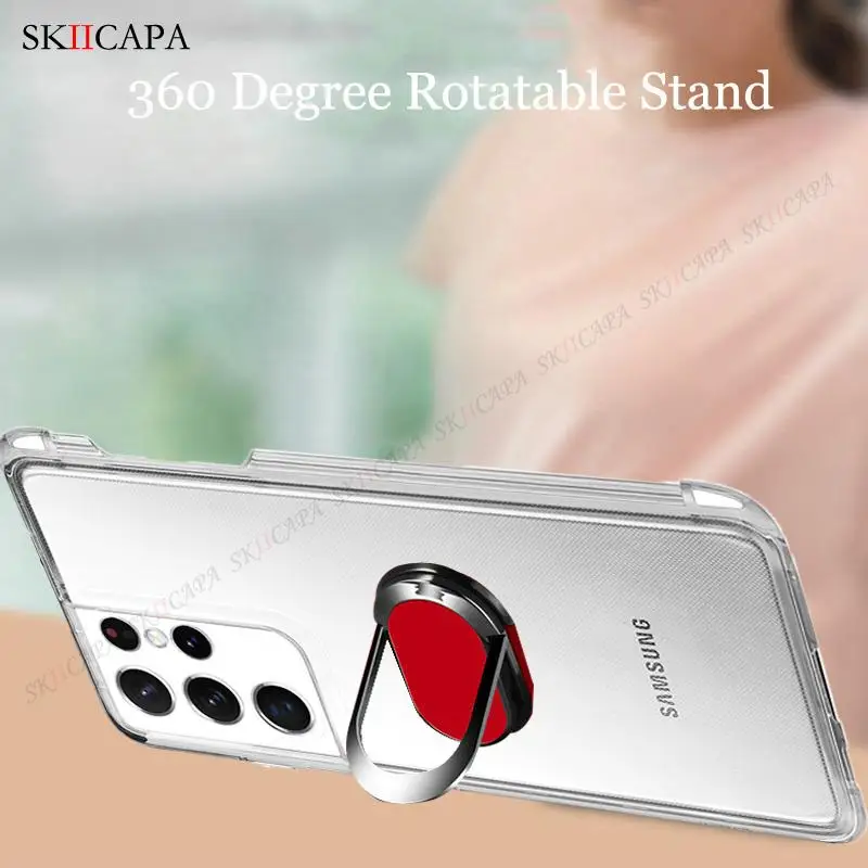 For Samsung S21 Ultra Stylus Socket SPen Slot Transparent Case For Galaxy G9980 G998D G998U Magnetic Ring Stand Soft Clear Cover