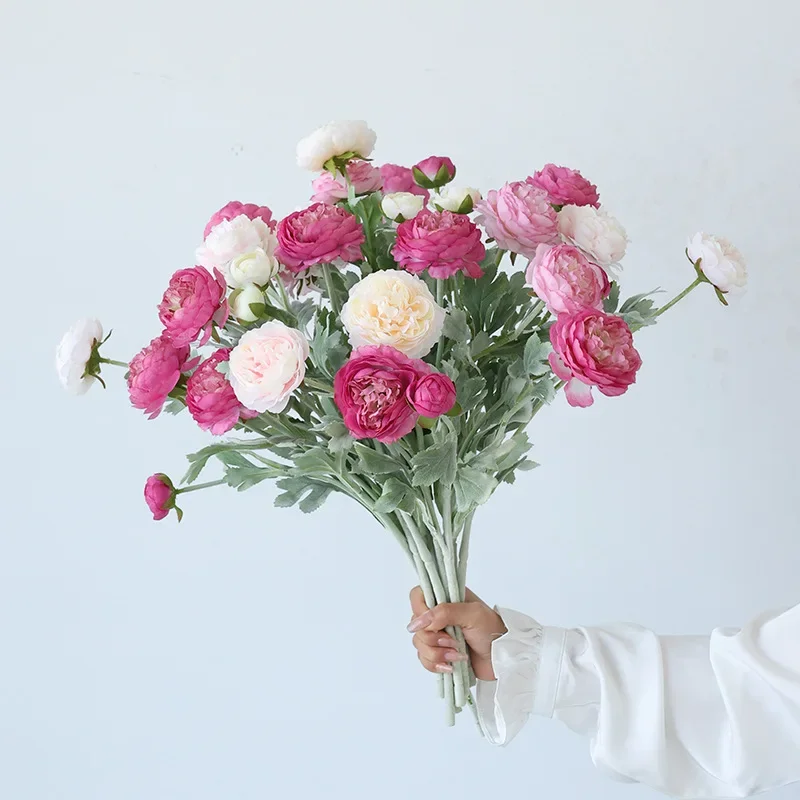 5 uds 3 cabezas de flores artificiales ramo de peonías falsas artificiales flores de peonía Faxus ramos de boda para fiesta decoración del hogar