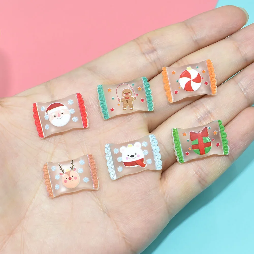 10pcs Kawaii Christmas Transparent Candy Decoration Accessories Miniatures Flat Back Embellishments Scrapbooking Tools Flatback