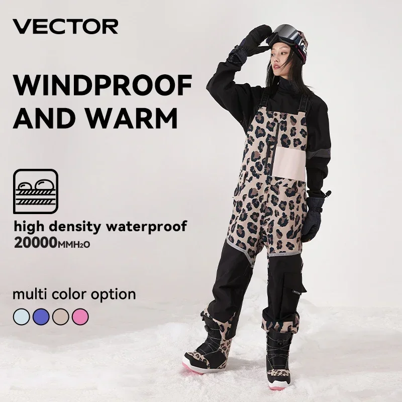 VECTOR Thick Men Women Ski Pants Straight Overalls Jumpsuit Skiing Bib Waterproof Winter Warm Windproof Outdoor Sports Snowboard