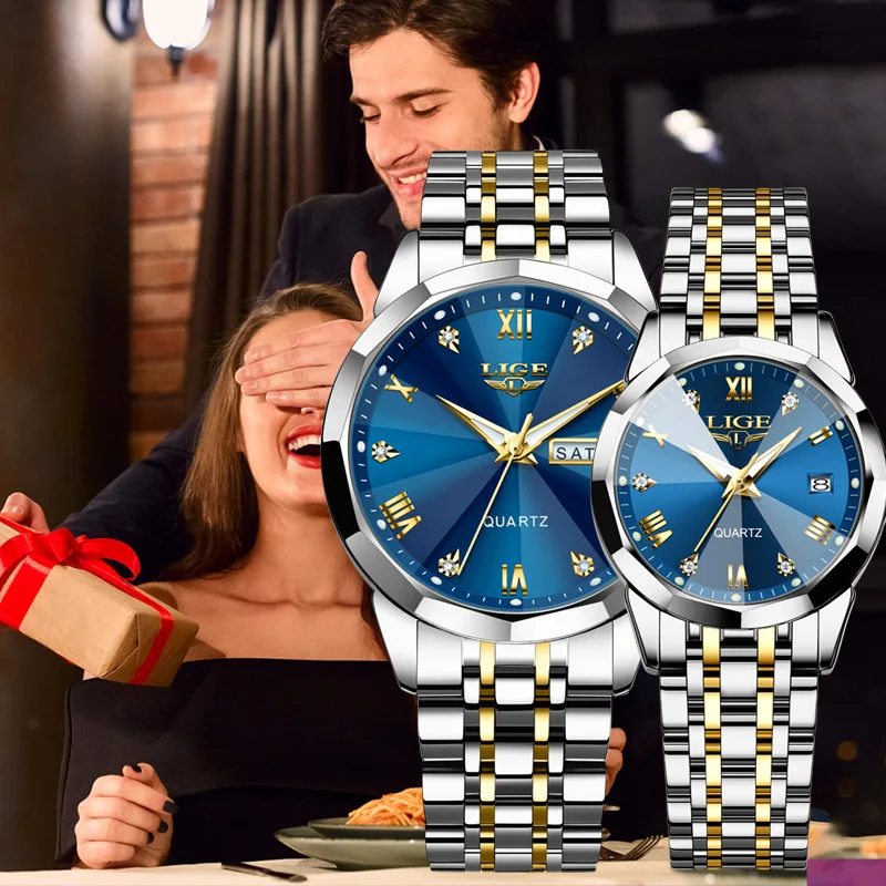 2PCS Couple Watches Stainless Waterproof Fashion Leisure Men's and Women's Watch Reloj Mujer Romantic Birthday Gift Wristwatch