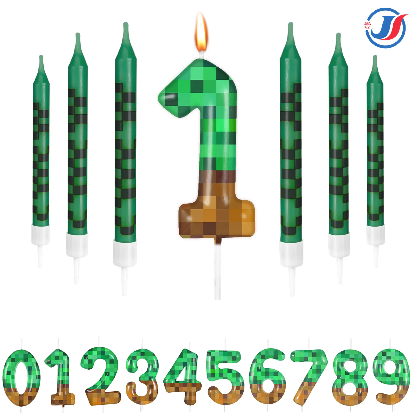 Bougies de gâteau d'anniversaire Pixel Miner, 7 pièces, pour fête à thème Pixel, fête d'anniversaire, jeu vidéo, fournitures de fête pour garçons et filles