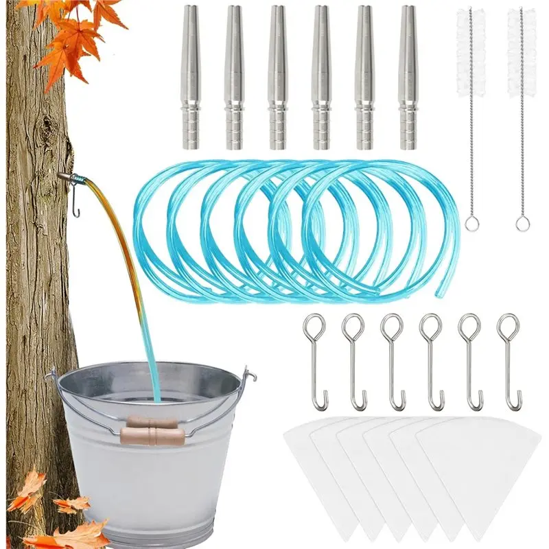 For Maple Syrup Tapping Kit(6 Sets)- Stainless Steel Tap Spile& Hook Set, Tubing& Filters Included, For Supply Home Use-B51B