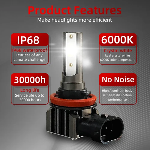 Imagen 2 del producto 2 Piezas de Luces Antiniebla LED 6000K para Auto, Bombilla de Lámpara Delantera, Conexión Directa, 80W, Canbus, para Volvo C30 2006 2007 2008 2009 2010 2011 2012