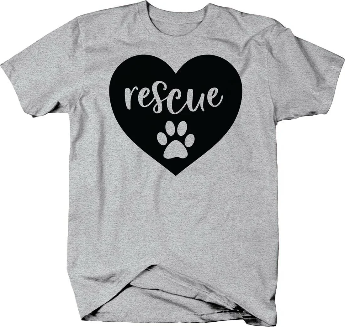 Love Rescue. Dog Paw Print Cursive Heart Animals Pet Owner T-Shirt Summer Cotton Short Sleeve O-Neck Mens T Shirt New S-3XL