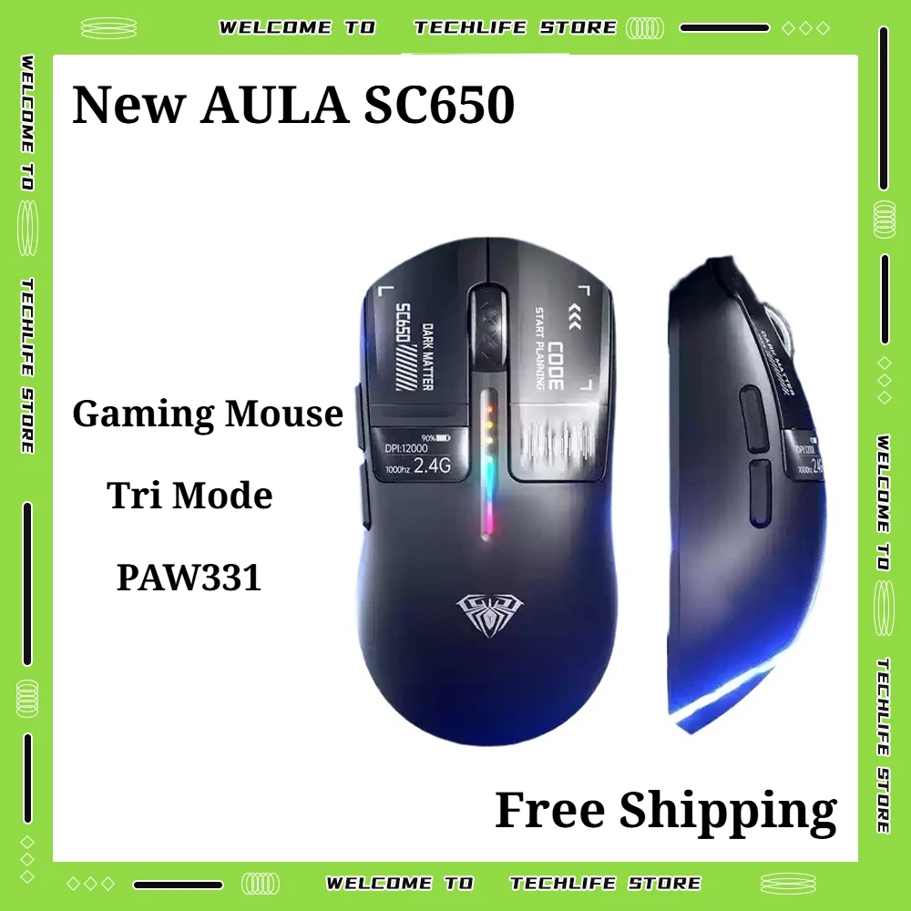 

AULA SC650 Wireless Gaming Mouse Tri Mode PAW3311 Sensor Lightweight Design 16000 DPI Ergonomic Gripe Computer Peripherals
