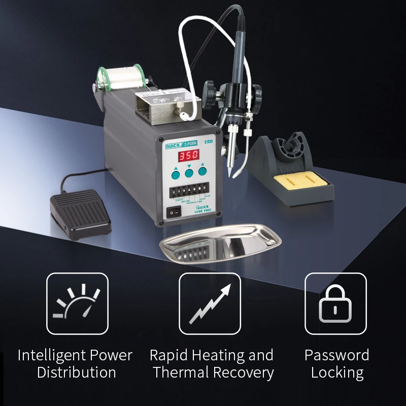 

Уникальная паяльная станция Quick 376di 90 Вт с автоматическим механизмом подачи проводов для резки SMD, паяльная станция 220 В с двигателем, основной состав