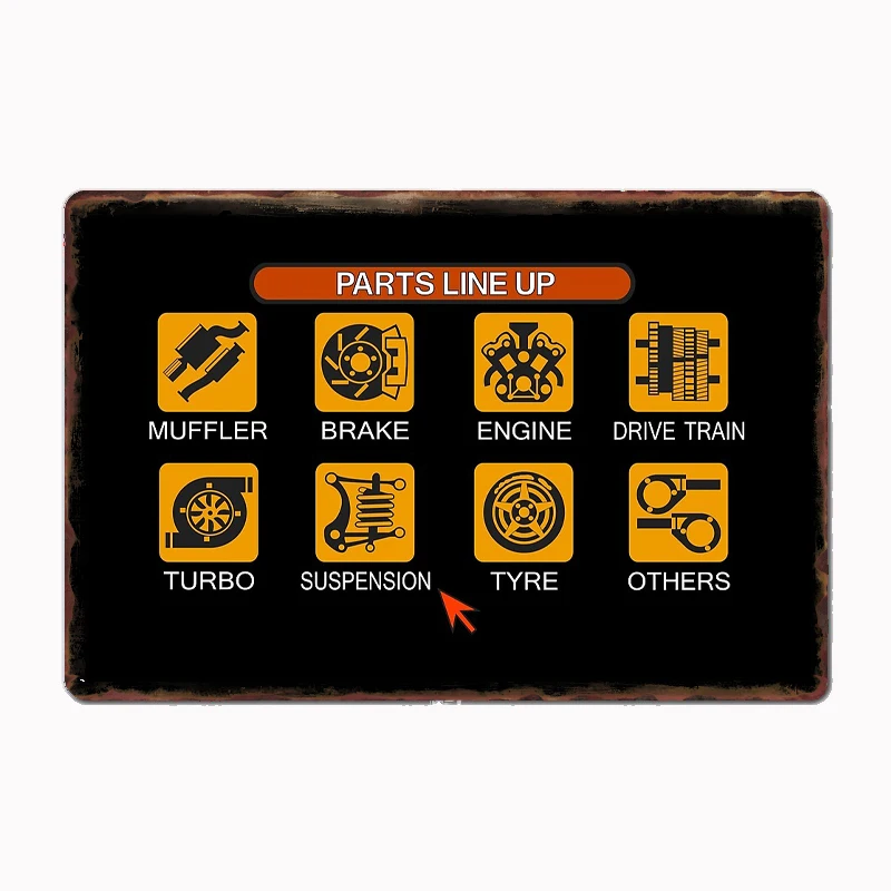 

Gran Turismo 2 Tune Menu PARTS LINE UP Poster Metal Sign Automobile Club Tin Home Wall Decor Room Decor