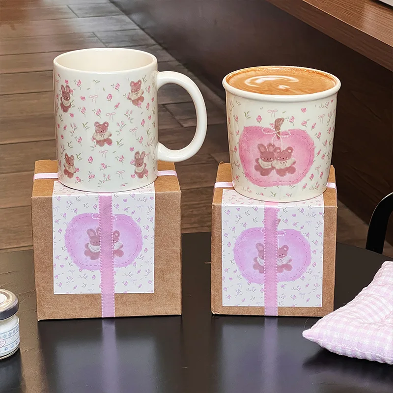 Small Floral Cute Pet Ceramic Cup Household Cup Breakfast Cup Mug Birthday Souvenir Water  Female Creativity