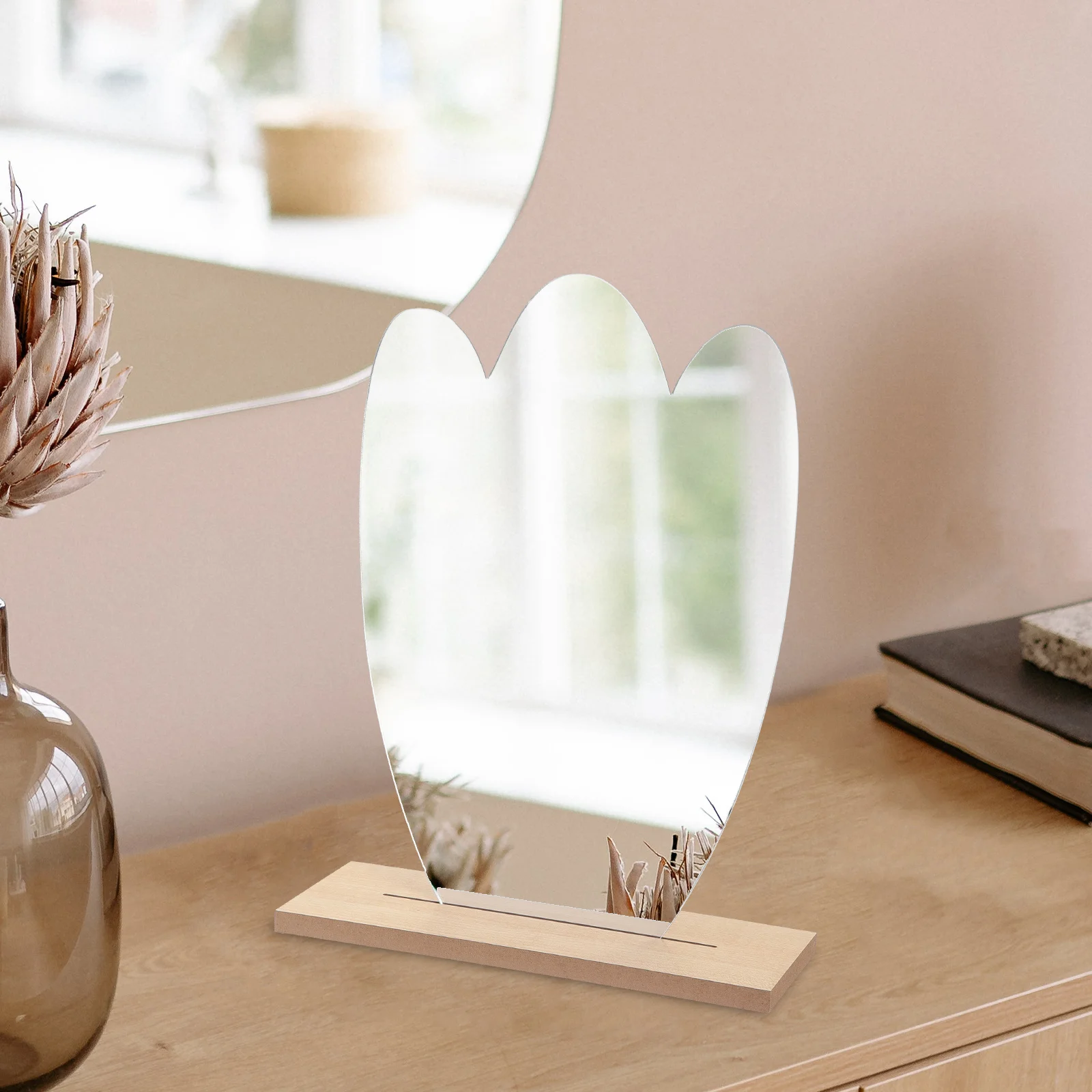 Espelho de mesa irregular estético bonito espelho de mesa de maquiagem com suporte para uso de escritório em casa espelhos de mesa para o quarto