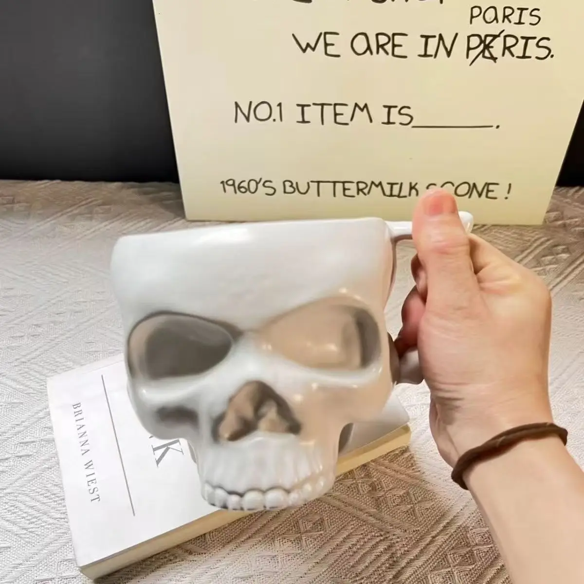 3D Sculpted Skull Ceramic Coffee Mug With Handle Gothic Sculpted Cup for Halloween Party Decor & Unique Gift