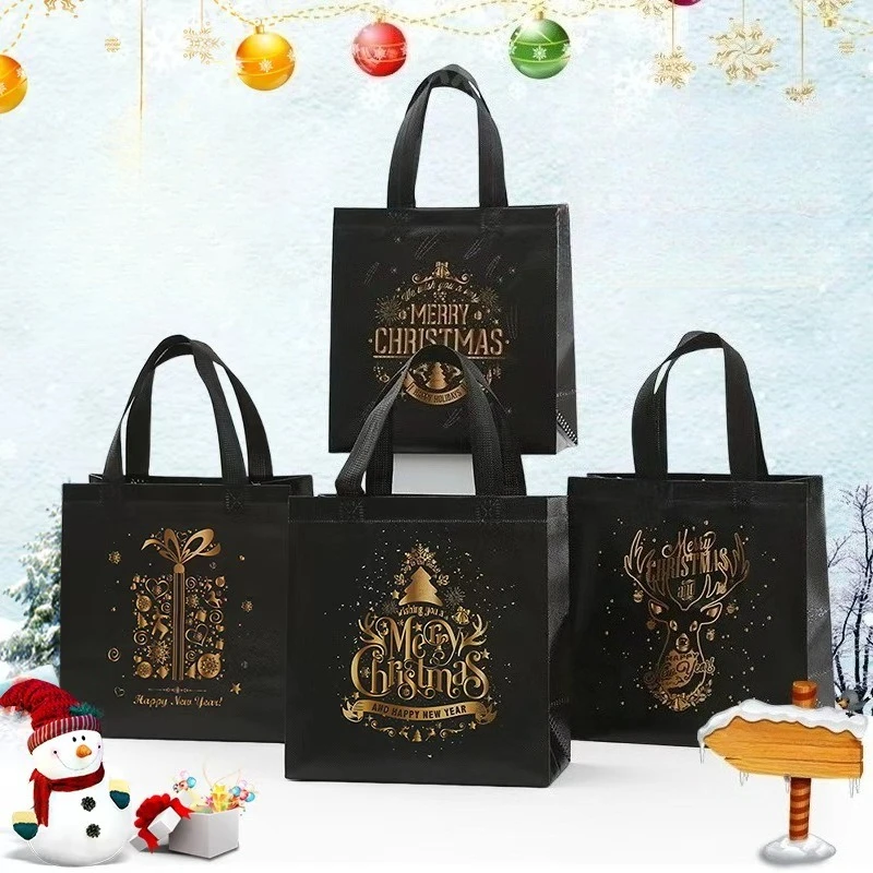 

Christmas Storage Bag with Handle, Waterproof Structured Nonwoven Gift Pouch for Holiday Candy Present Party Favor Organization