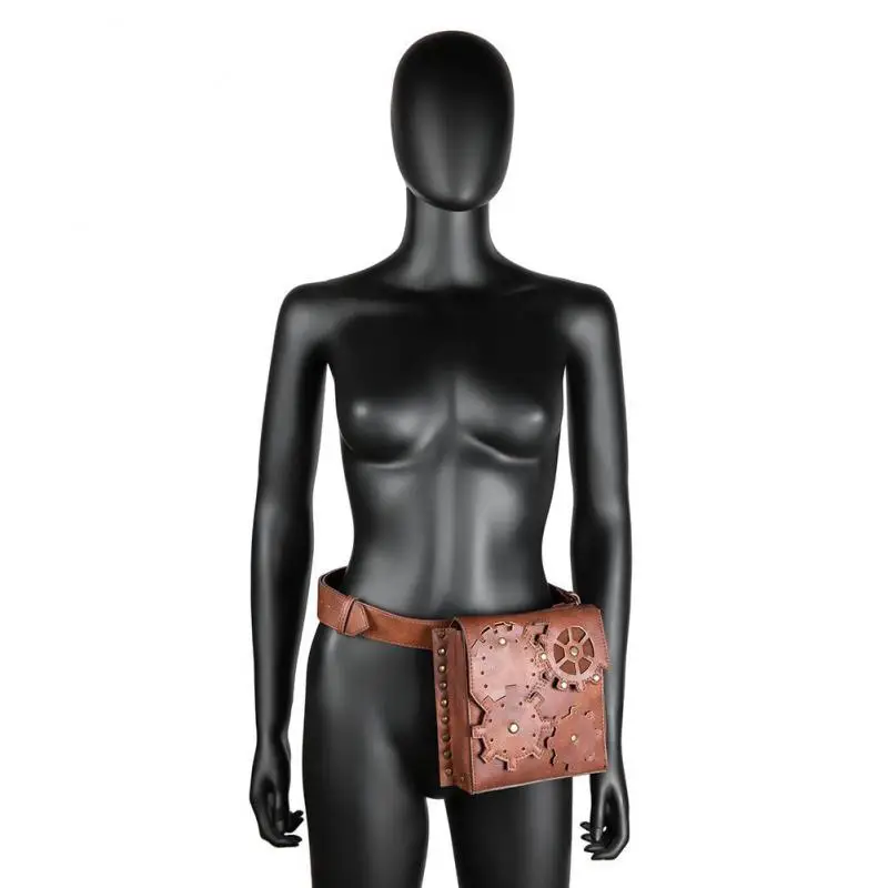 Riñonera Punk para mujer, bolso marrón para exteriores, Mini BOLSA PARA teléfono móvil, cinturón, bolso de pecho, bolso de pierna, paquete de cintura, novedad