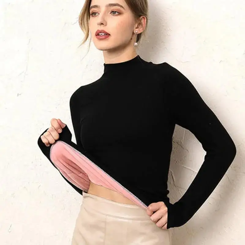 

Thermal Underwear Top For Women Solid Warm Long Intimates Loosesize Turtleneck Winter Warm Women Long Sleeve Basic TShirt