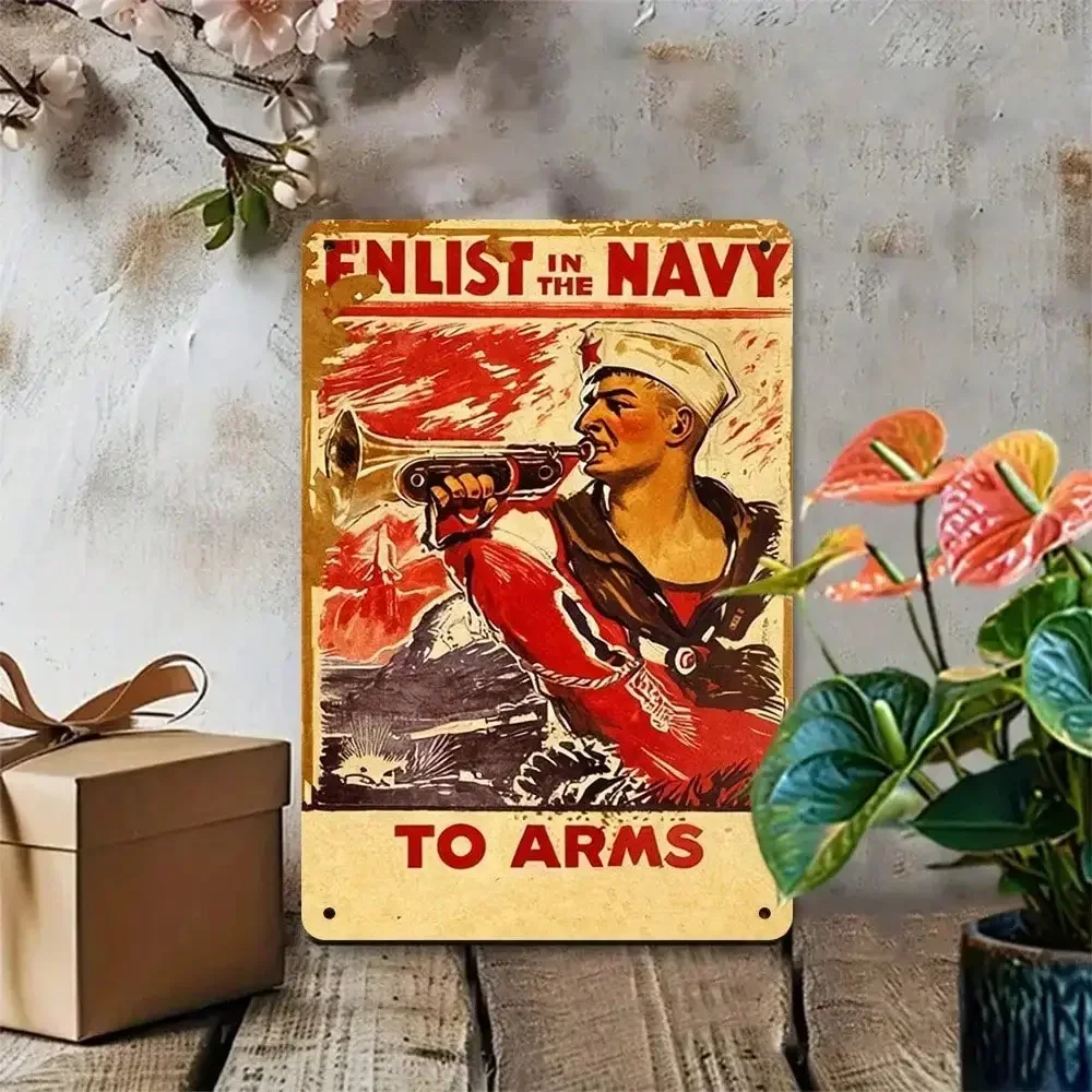 CIFBUY Vintage Enlist In The Navy Tin Sign Retro Military Recruitment Poster Aluminum Wall Plaque Bar Man Cave Decor