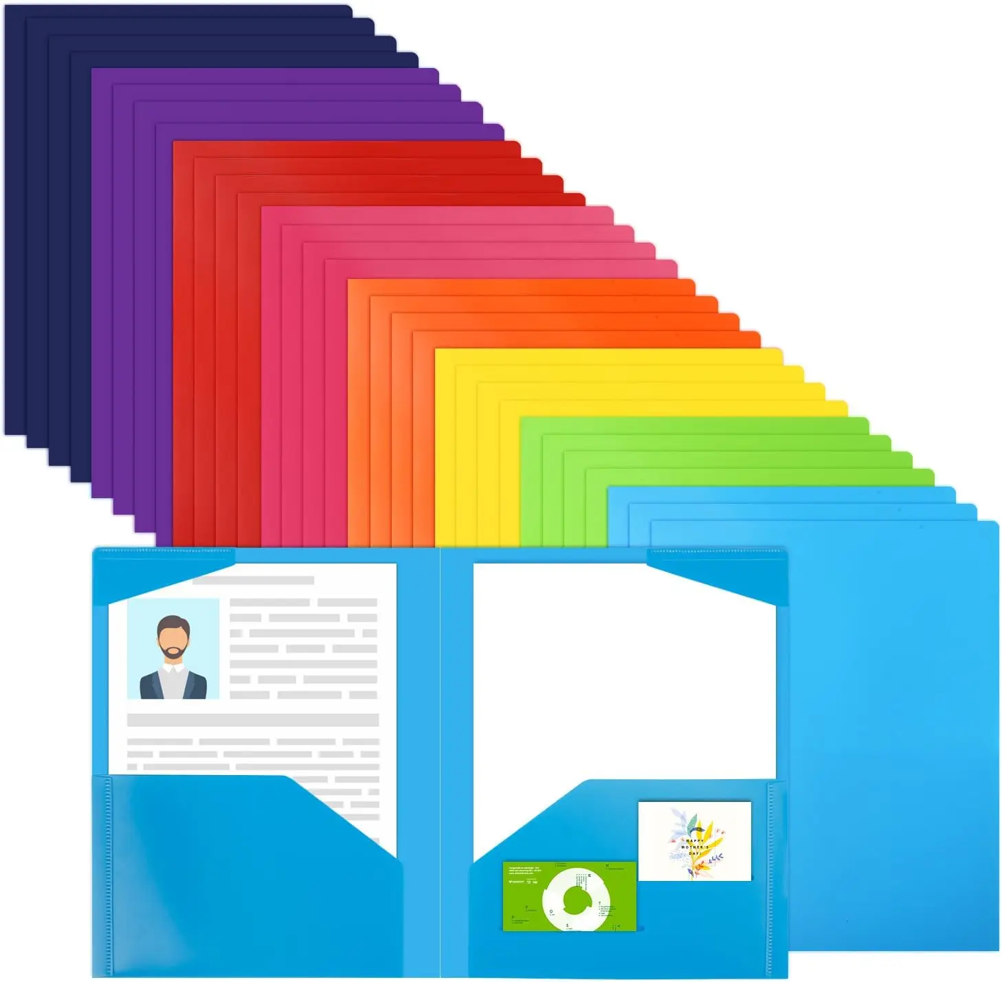 

32-Pack Heavy Duty 4-Pocket Folders, Letter Size with 8 Colors for Office and School Organization