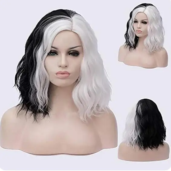 Perruque de cheveux synthétiques pour femme, perruques cosplay, noir, blanc, bleu, rose, violet, vert, proche d'Halloween