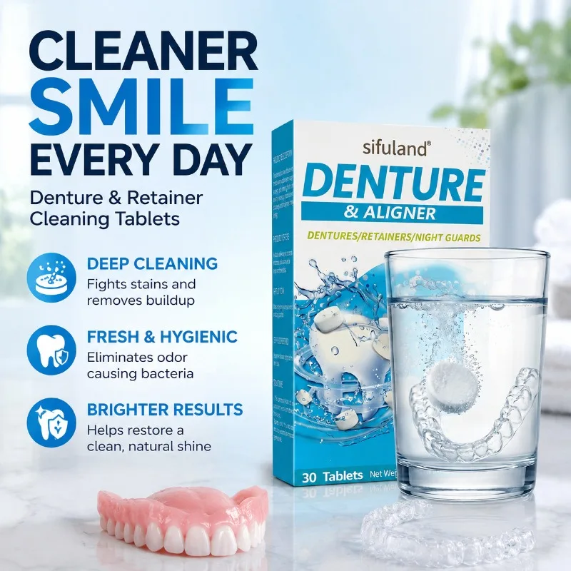 Denture Cleansing Effervescent Tablets Orthodontic Retainer Braces Cleaner Remove Stain Odor Disinfect False Teeth Freshen Oral
