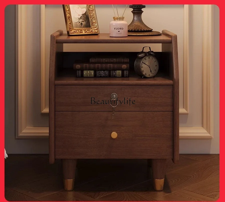 

01American-style Modern Minimalist Bedside Table Simple Solid Wood Mini Cabinet
