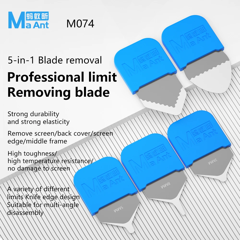 MaAnt M074 5-in-1 จํากัดใบมีดหลายมุมโทรศัพท์ถอดชุดเครื่องมือไม่เสียหายหน้าจอ/แบตเตอรี่/ฝาครอบด้านหลังกําจัดเหล็กพรีเมี่ยม