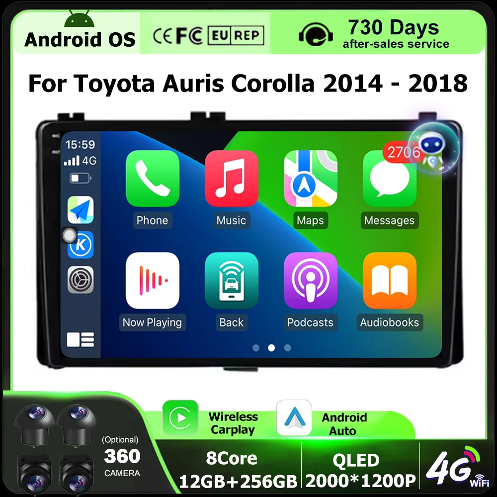 

Wireless Carplay For Toyota Auris Corolla 2014 - 2018 WIFI Android 16 Auto Car Radio Stereo Multimedia Player GPS Navigation 9''