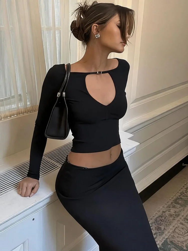 Shestyle Solid Hollow Out Full Sleeve Tees Women Top Clothes Autumn Winter Basic Crew Neck Cleanfit Fitness 2026 New Style