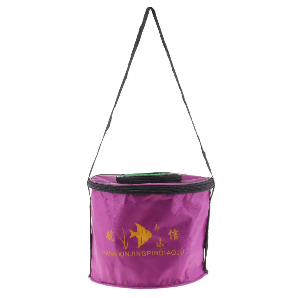 Canvas Collapsible Fishing Bucket Portable Water Carrier Foldable Storage Breathable Mesh Lid for Holdall Fishing Bag