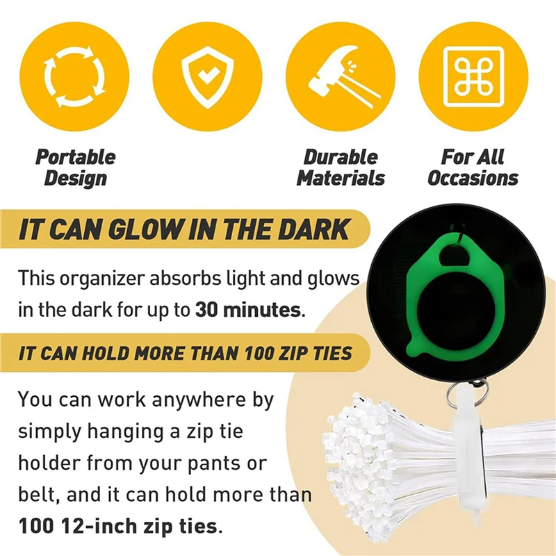 

A01F-Zip Tie Organizer Cable Tie Organizer Holder Glow In The Dark Strong Efficient Solution 16PCS