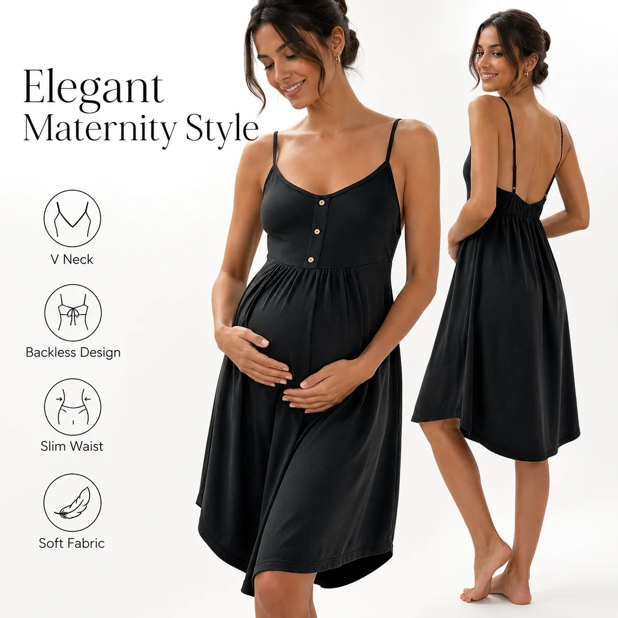 

Maternity Spaghetti Strap Dress Women Backless V Neck Sleeveless Slim Fit Pregnancy Mini Dress Sexy Summer Outfit