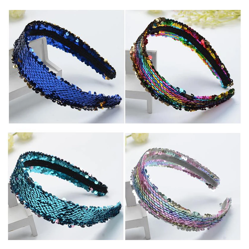 

Sequin Hair Hoop Reversible Two Tone Women Hairband For Parties Proms Daily Wear Headdress Padded Headband