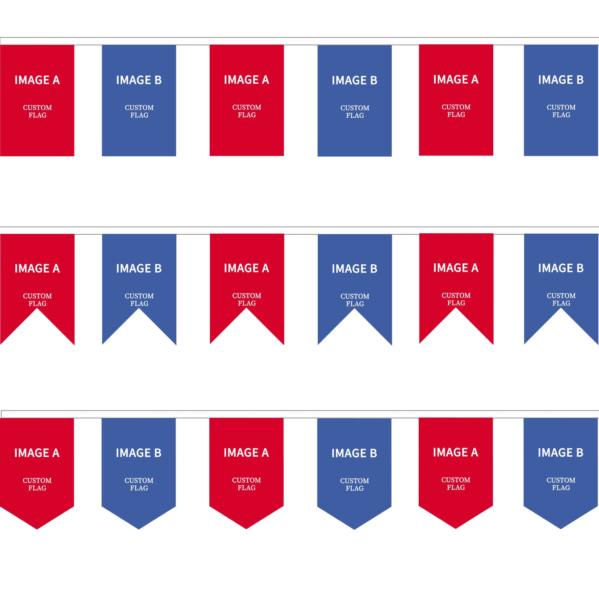 20pcs Flags a String Custom Rectangle/ Shield/ Swallowtail Shape String Flags, Personalized Small Flags with 2 Different Images