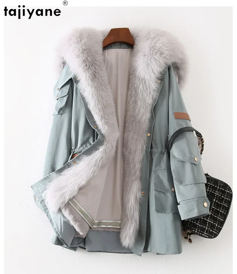 Tajiyane Real Fur Parkas Winter Jackets for Women 2023 Rex Rabbit Fur Liner Fur Coat Luxury Fox Fur Collar Mid-length Chaqueta