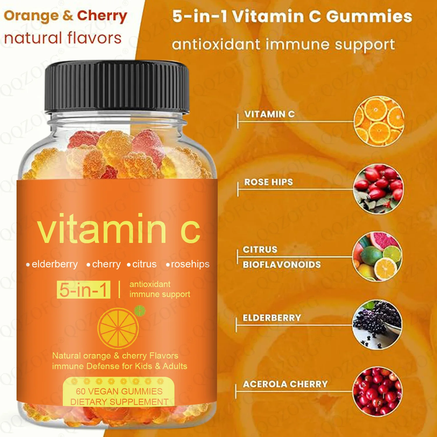 تعمل علكات فيتامين C على تعزيز المناعة، وتعزيز تركيب الكولاجين، وتحسين حالة البشرة، والأغذية الصحية