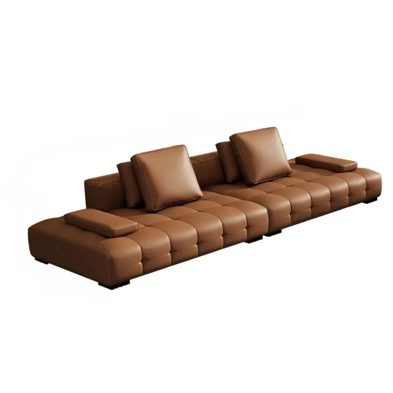 

Large Apartment Living Room Full Leather Sofa First Layer Cowhide High-End French Italian Mansion Villa Module Sofa