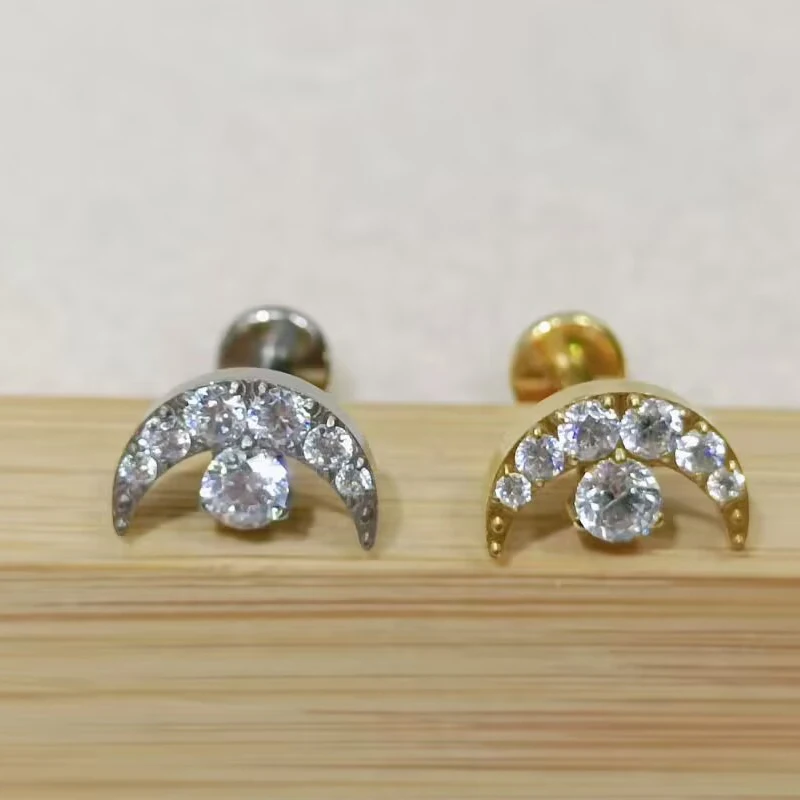 1PC G23 Titanium Gold Dilations For Ears Gem Moon Labret Lip Bar Ring  Ear Cartilage Tragus Helix Piercing Internal Screw