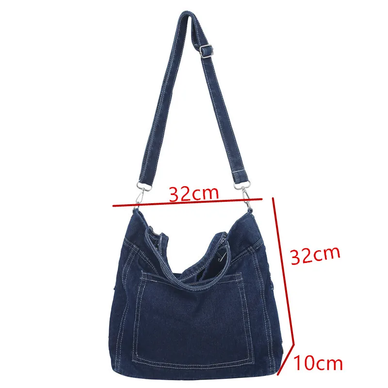 Denim Shoulder Bags For Women Thread Canvas Casual Totes 100% Cotton Tooling Packages Large Capacity Cloth Handbags Korea Bags