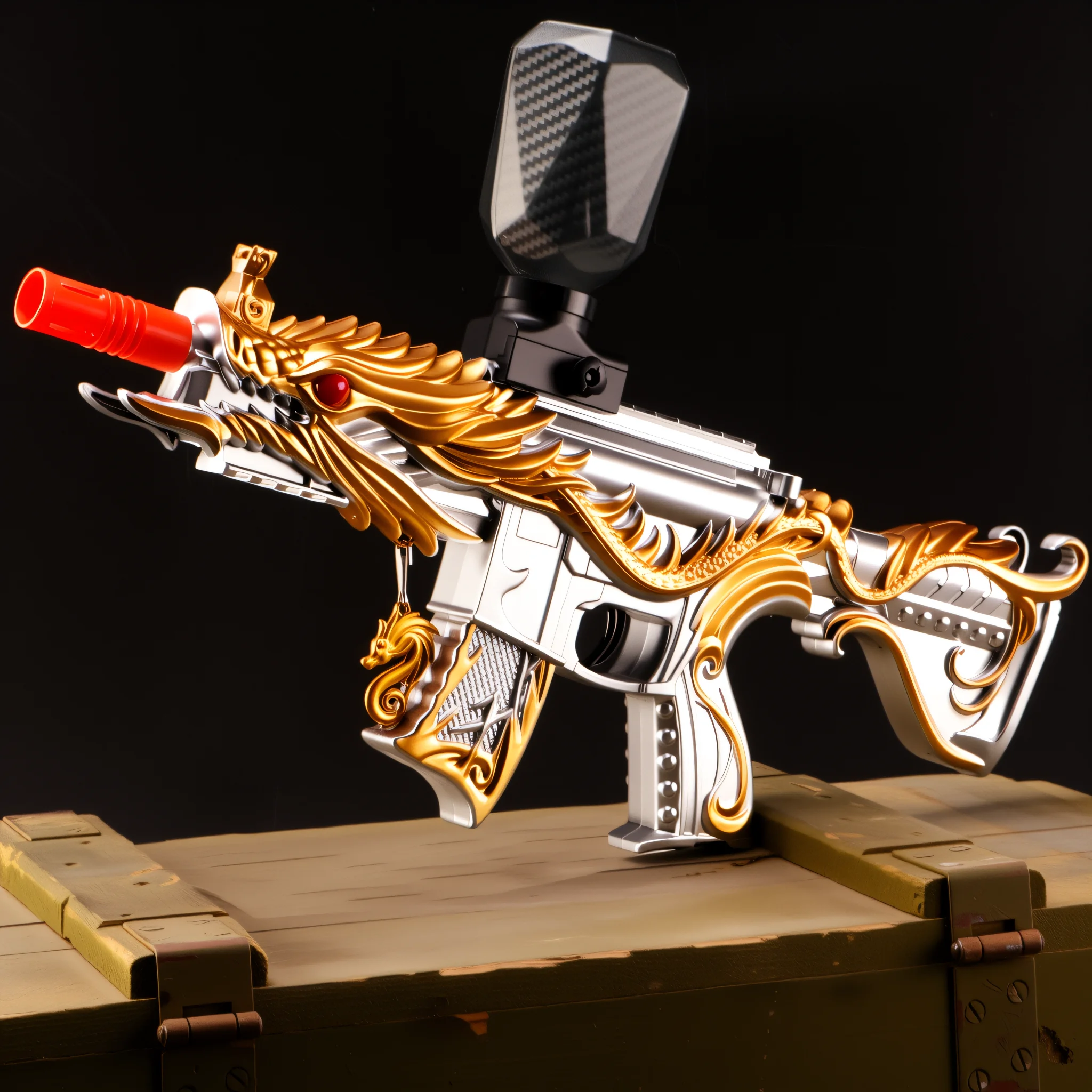 ​ ​ Bola de gel de água Golden Dragon Blaster ​ ​   - Pistola de bola de respingos de design artístico para tiro ao ar livre e cosplay (bolinhas excluídas)