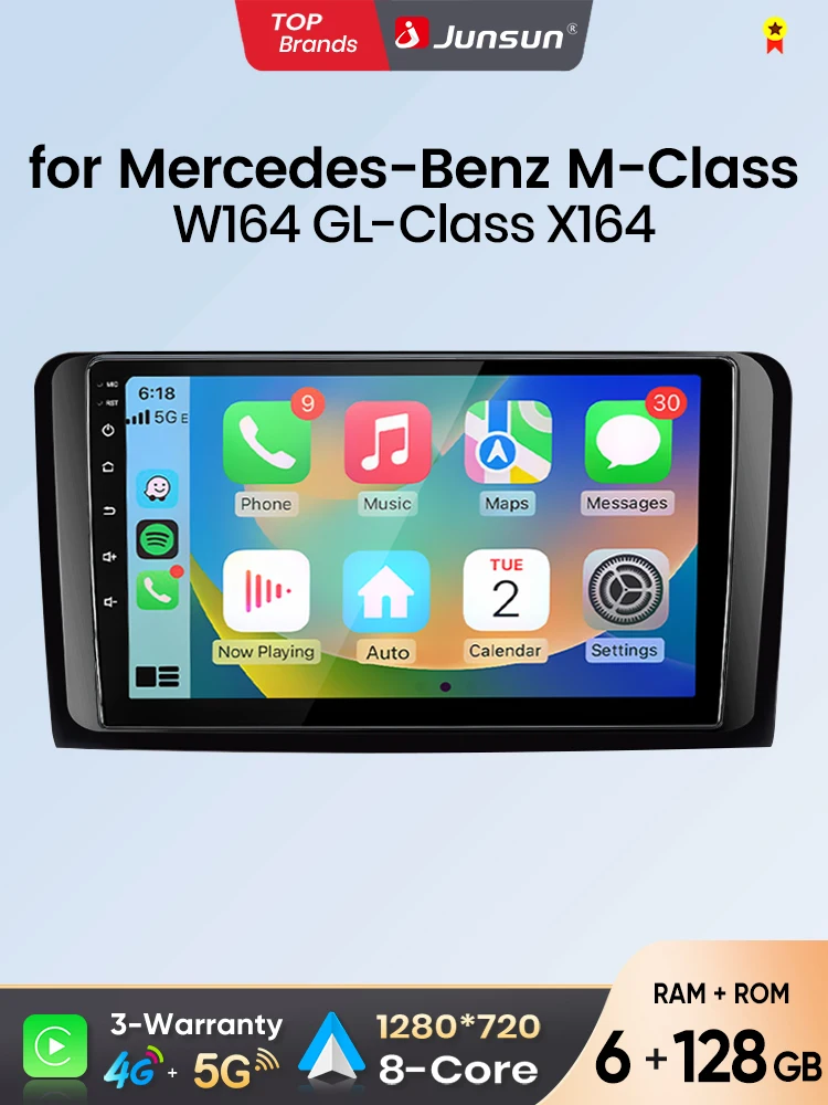 Radio samochodowe Junsun Android Auto do Mercedes Benz M-Class W164 GL-Class X164 ML GL, bezprzewodowy Apple CarPlay, inteligentne systemy multimedialne, ekran dotykowy IPS, odtwarzacz wideo stereo, — 2