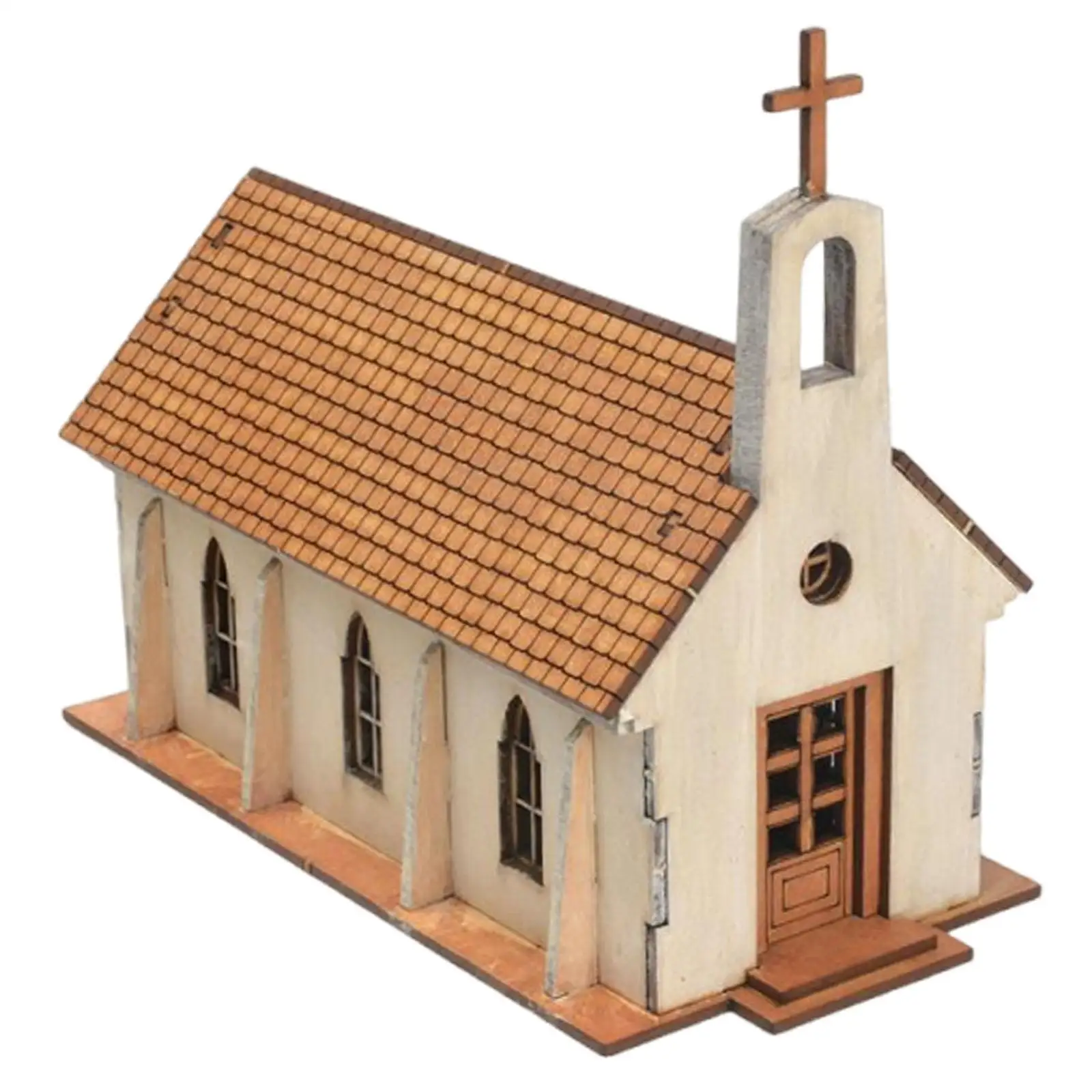 Wooden Churches Model Kit Desktop Ornament Architecture Toy Holiday Gift Unpainted Home Decor Accessories for Sceney Layout