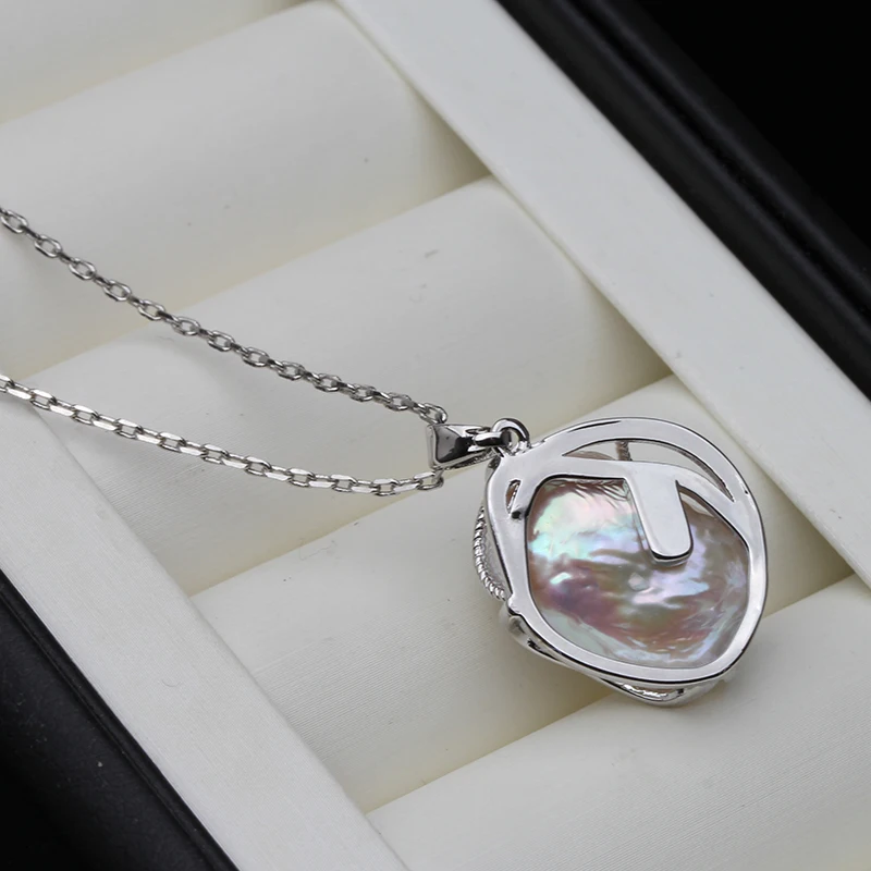 Natürliches Süßwasser-Barockperlen-Set mit Halskette und Ohrringen für Damen, großes 925er-Silber-Perlen-Schmuckset, Geburtstagsgeschenk für Ehefrau oder Mutter, weiß. – Detail 5