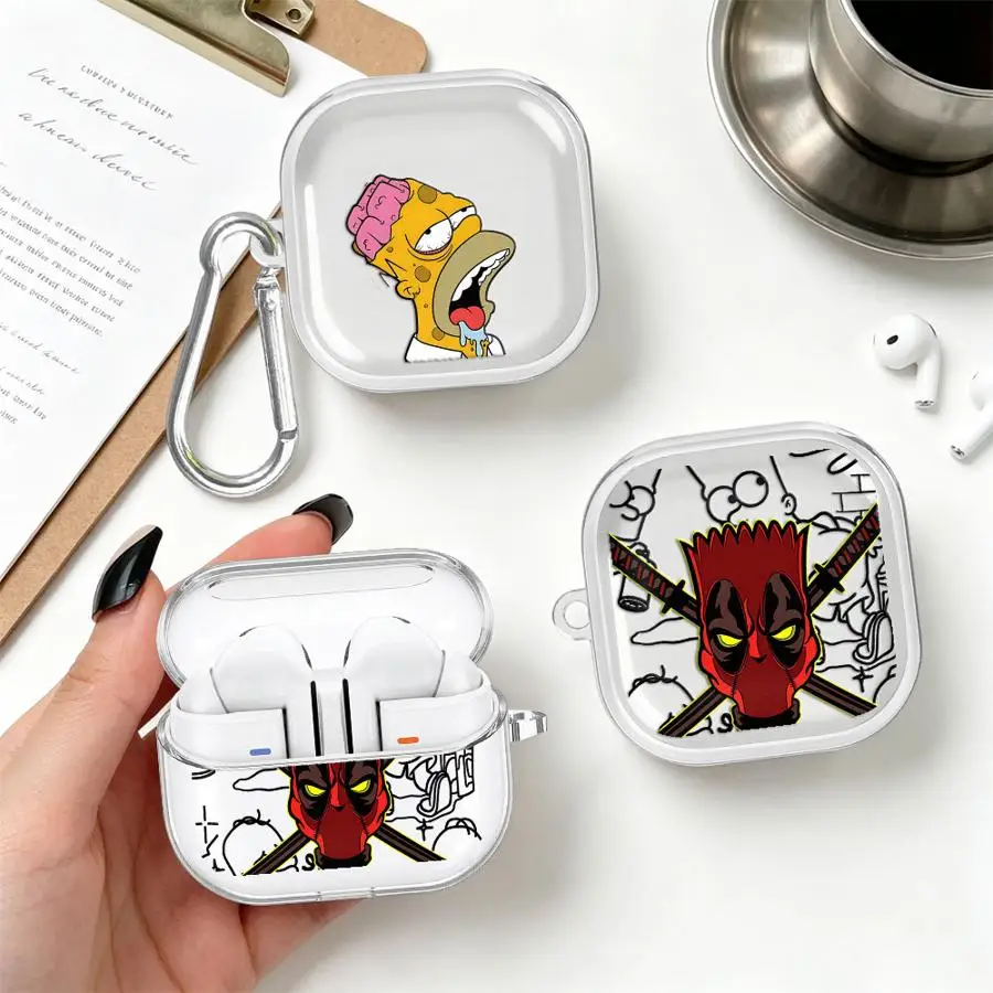 Case For Samsung Galaxy Buds 2Pro 4 Pro 3 FE 3Pro 2 4Pro Live Clear Earphone Cases Cover With Hook Hot The Simpsons