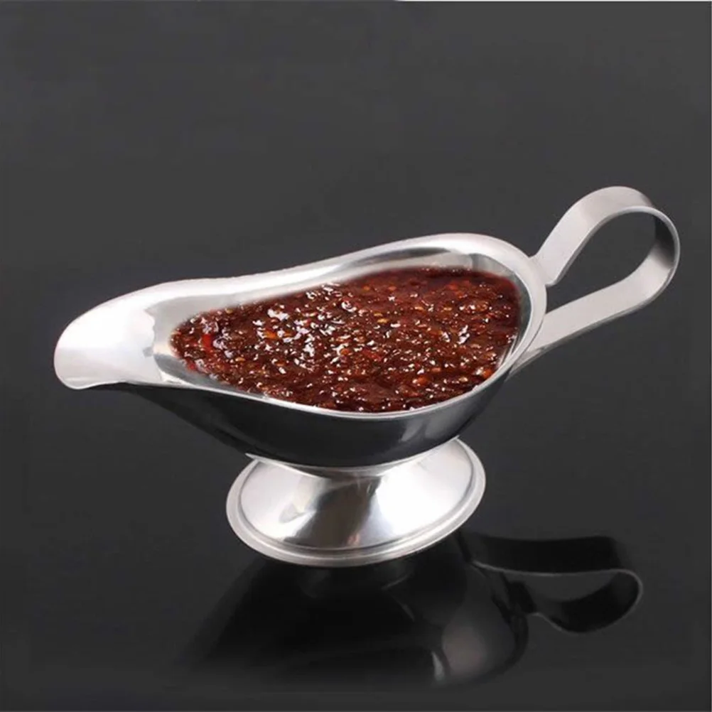 

Stainless Steel Sauce Boat 5 Ounce Handle Food Grade Gravy Dish Rustproof Seasoning Container For Kitchen Restaurant