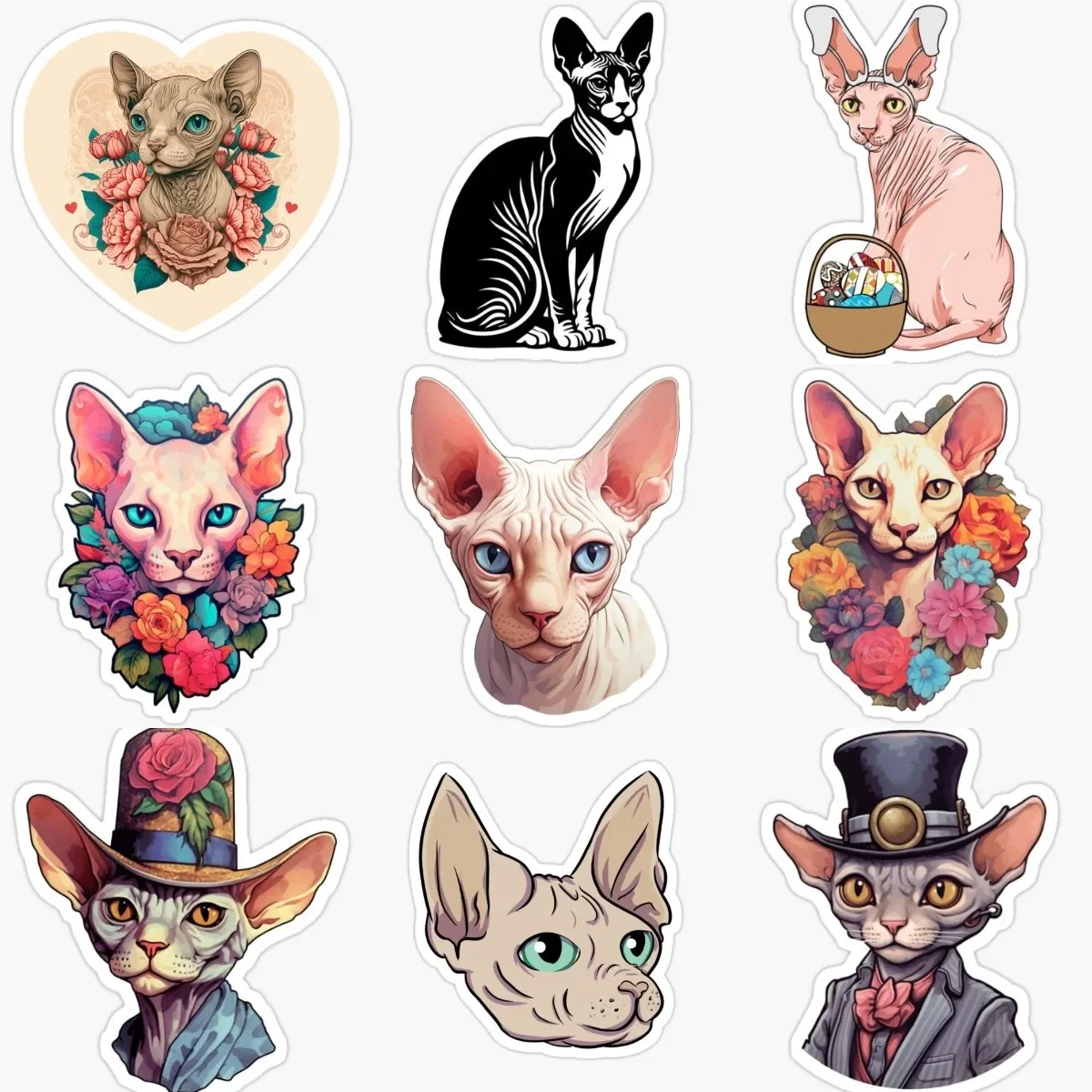 

Creative Canadian Hairless Cat Sphynx Cat Pets PVC Waterproof Stickers for Decorate Fridge Table Wall Car Helmet Bicycle Decal