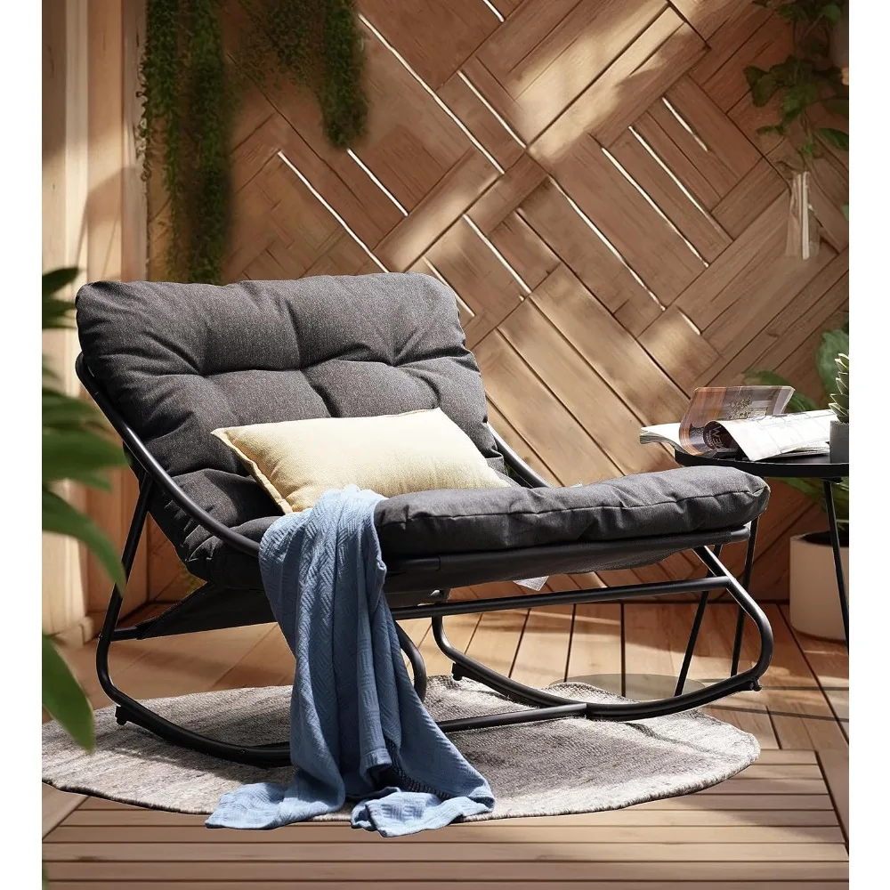 Grand patio Rocking Chair Indoor and Outdoor, Metal Patio Lounge Rocking Chair with Thick Cushion, Comfy Modern Rocker for Livin